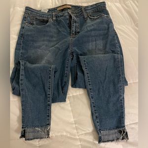 Joes jeans with cut hem.